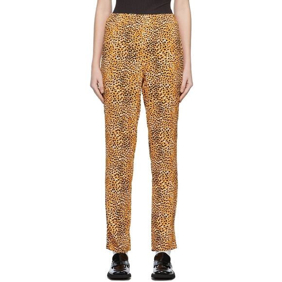 Ganni Black Orange Cheetah Spotted Elastic Waist Crepe Pull-On Trouser Pants XS - Picture 1 of 15